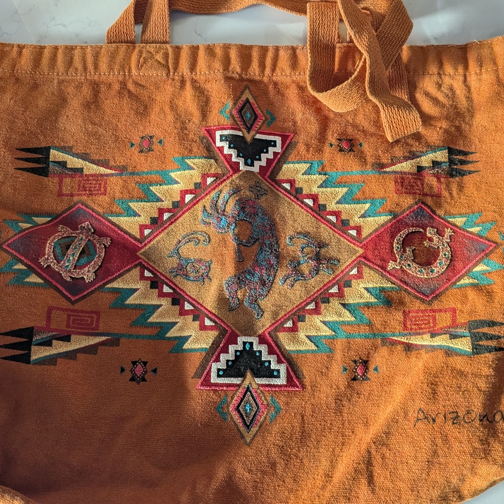 Arizona Jean Company Orange and Blue Embroidered Tote